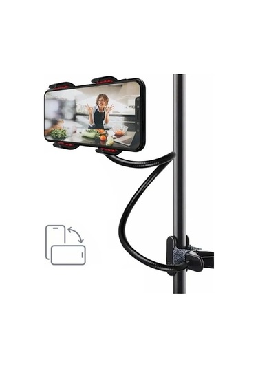 2'li Mobil Tutucu - Cep Telefonu İçin Kelepçeli Bükülebilir Stand, Siyah Çok Renkli