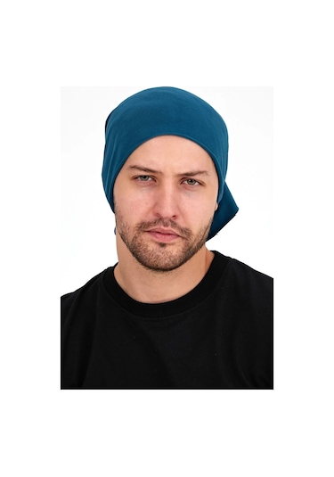 Erkek 4 Fonksiyonlu Koruyucu Pamuklu, Esnek, Terletmez, Bandana, Boyunluk, Maske - Tek Ebat / Mavi Mavi