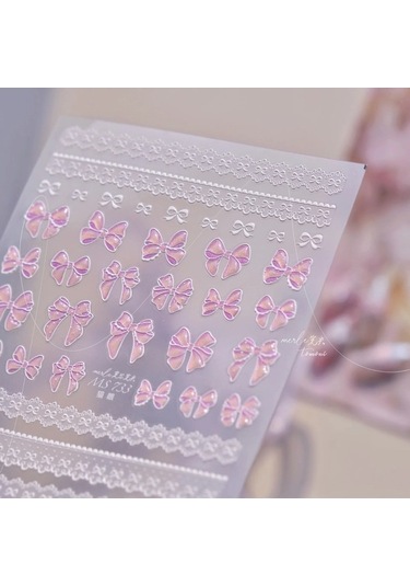 Flybuy 1 Adet 5d Pembe Yay Tırnak Etiketi Zarif Japon Şeritler Ms733sz