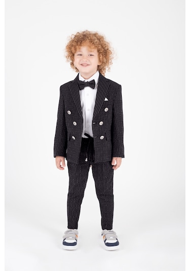 Parodi Çizgili Erkek Çocuk Takım Elbise Siyah