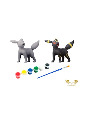 Umbreon Pokemon Kendi Biblonu Kendin Boya Seti - 3 Boyutlu Sevimli Biblolar + 5 Akrilik Boya Ve Fırça Seti