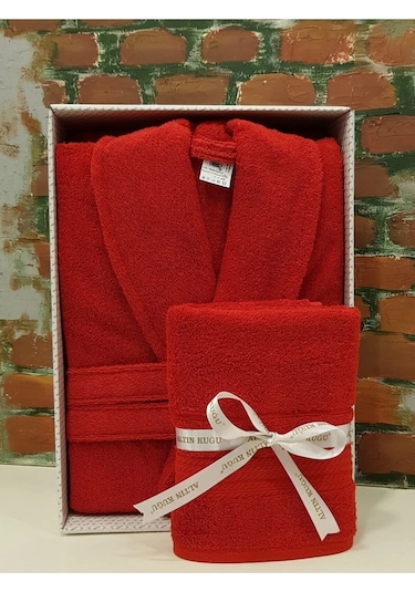 Özdilek Trendy Şalyaka Bornoz + Baş Havlusu Kırmızı L Beden Kırmızı