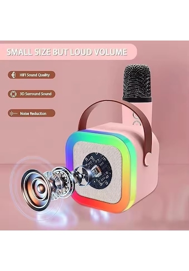 Bukrem K12 Led Karaoke Hoparlör 5w, Rgb Işık, Bluetooth + 5 Efektli Mikrofonlu Set