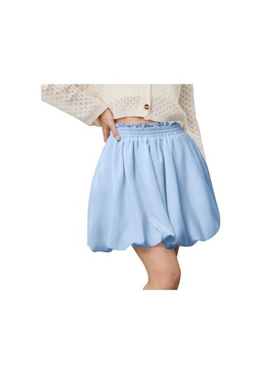 Kadın Yüksek Bel Fırfırlı Çiçekli Etek A Kesim Kısa Etek CAMEL