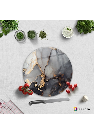 Decorita Cam Kesme Tahtası | Stark Mermer Görünümlü | Çap2cm