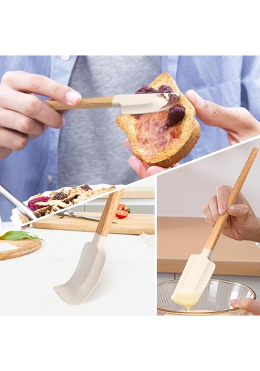 Ximistore9 Gastronomi Mutfak Silikon Spatula Seti: Isı Dayanıklı Yiyecek Seviyesi Büyük Ve Küçük Yuvarlak Uçlu Hamur, Krema Spatülleri 2 Adet Ahşap