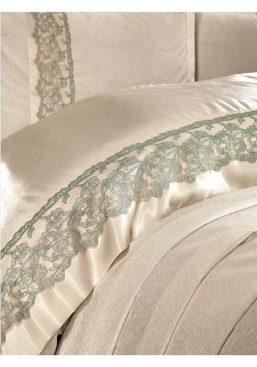 Finezza Beatrice Şönil Kumaş Kreme Mint Bantlı Çift Kş.Yatak Örtü Mint Yeşili