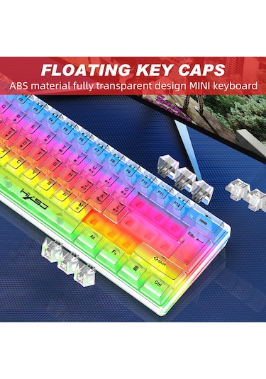 Geeksen 61 Tuşlu Rgb Şeffaf Oyun Klavyesi Usb Arkadan Aydınlatmalı Klavye Ergonomik Tasarım Çıkar Şeffaf
