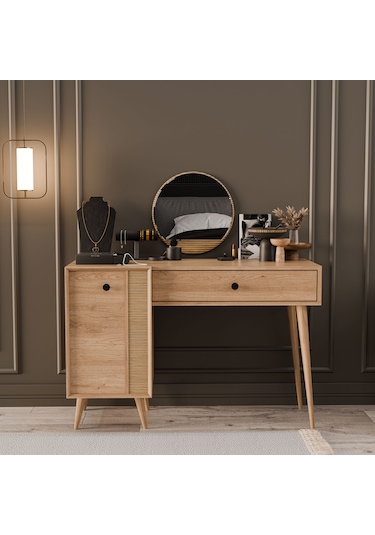 2244 Love Ahşap Ayaklı Mdf Çerçeveli Makyaj Masası Sepet-yunus
