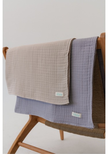 Pamuk 4 Katlı Müslin Battaniye Seti 2'li Bej ve Gri Bej Gri