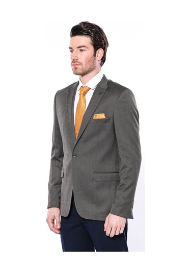 Kendinden Desenli Slim Fit Kahverengi Erkek Ceket 001