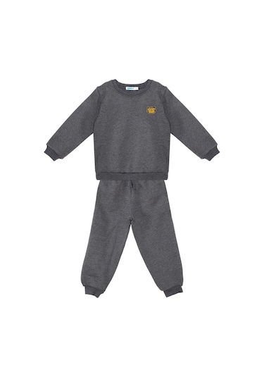 Denokids Kedi Erkek Bebek Eşofman Takım - Koyu Gri