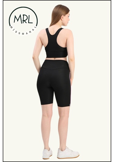 Kadın Siyah Yüksek Bel Toparlayıcı Biker Şort Kısa Spor Tayt Likralı Dalgıç Biker Tights 1043 Siyah Lila