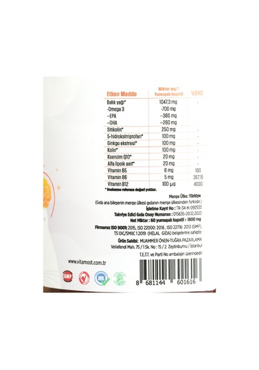 Vitamost Citicolin & Omega Plus 60 Softjel Kapsül