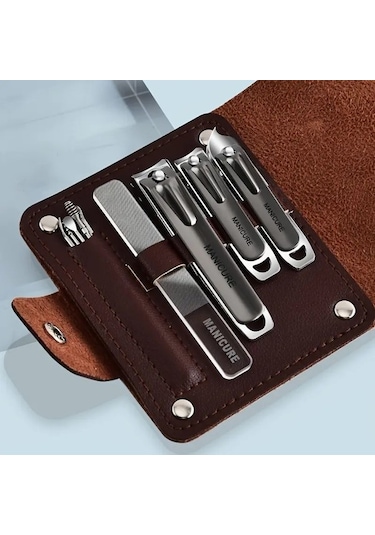 Venturemart Seyahat Manikür Seti - Paslanmaz Çelik Tırnak Makas Ve Pedikür Kiti - Kahverengi Casecolor