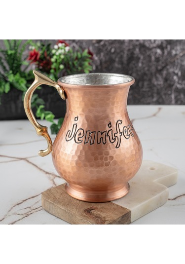 Dmt Copper Home Gaziantep Bakırdan El Dövmesi İsimli Kupa Bardak Hediyelik İsme Özel Kalaylı Bakır