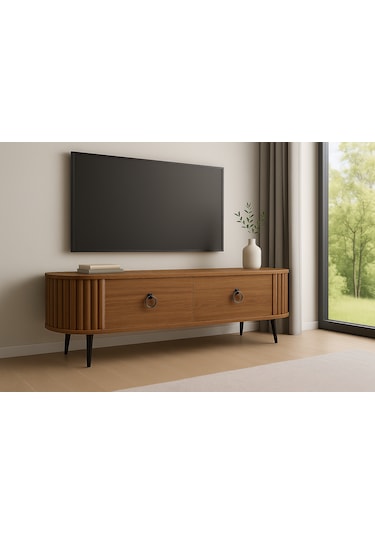 Linea Tv Ünitesi 150 Cm Lik Oval Dekoratif Tv Ünitesi Ceviz