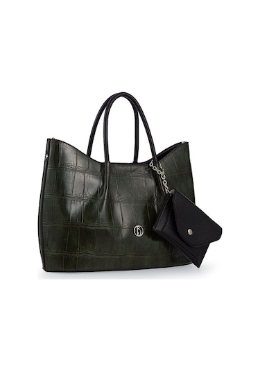 Bilik Deri Logo Detaylı Yeşil-siyah Kadın El Çantası Riv 147-kr Yeşil-siyah