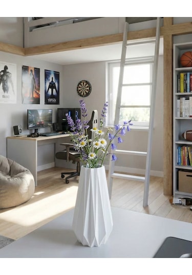 Elana Design Tria Vazo - Modern Tasarımlı Şık Çiçek Vazosu Beyaz