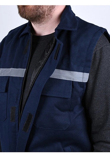 Erkek Reflektörlü Kalın Gabardin Kumaş Kışlık Iş Ve Çalışma Yeleğ Lacivert