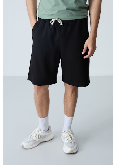 Tommy Life Siyah Pamuklu Kalın Yumuşak Dokulu Standart Fit Basic Erkek Şort - 81275 Siyah