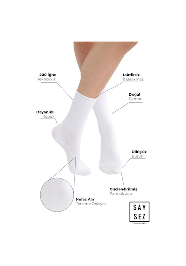 Bambu Kadın Lastiksiz Asorti Soket Dikişsiz Premium Çorap 3lü Pkt Siyah - Beyaz - Gri