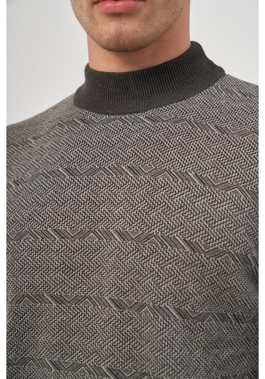 Koyu Antrasit Uzun Kol Kendinden Örme Yarım Balıkçı Yaka Classic Comfort Fit Triko 1012245152 Koyu Antrasit