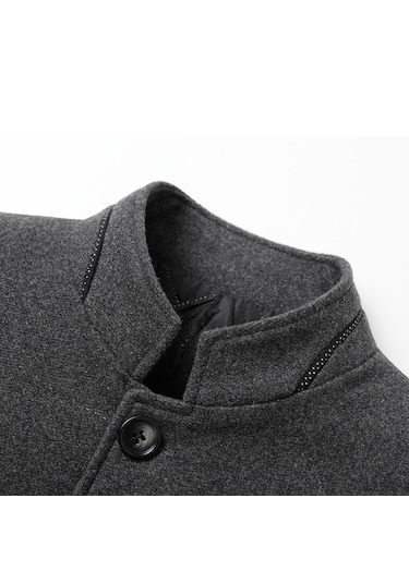 Takım Elbise Üstü Dik Yaka Şık Ve Moda Kışlık Erkek Yün Ceket Gri