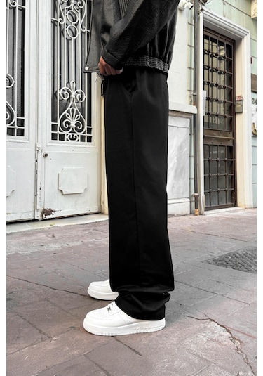 Flaw Bel Lastikli Baggy Gabardin Pantolon Siyah Siyah