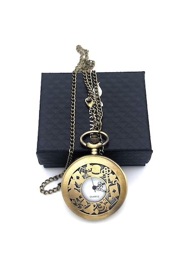 Valkyrie Alice Harikalar Diyarı Temalı Vintage Bronz Cep Saati - Kolye Köstekli Retro Hediye