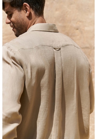 Mai Collection Mai Studios Co. Agnola Oversize Erkek Bej Keten Gömlek Bej