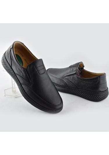 7575 Ortopedik Taban Yumuşak Hakiki Deri Mevsimlik Kışlık Erkek Ayakkabı Siyah