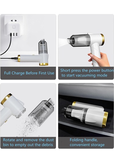 Folinda El Tipi Kablosuz Süpürge - 9000pa Güçlü Emme, 4000mah Pil - Araba, Ev Ve Masaüstü İçin Taşınabilir Mini Tasarım Beyaz