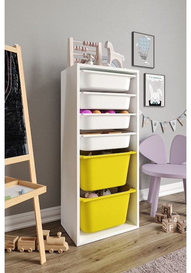 %100 Mdf - Large Mono 6 Sepetli Oyuncak Dolabı Sarı