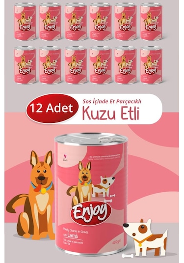 Enjoy Kuzu Etli Köpek Konservesi Sos İçinde Et Parçacıklı 400 Gr X12