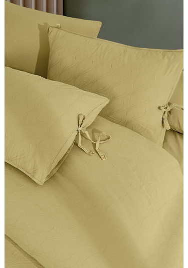 Dante Nakışlı %100 Pamuk Natürel Çift Kişilik Nevresim Takımı Yeşil Pudra