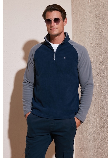 Buratti Slim Fit Yarım Fermuarlı Kışlık Şardonlu Erkek Polar 5906055 Lacivert