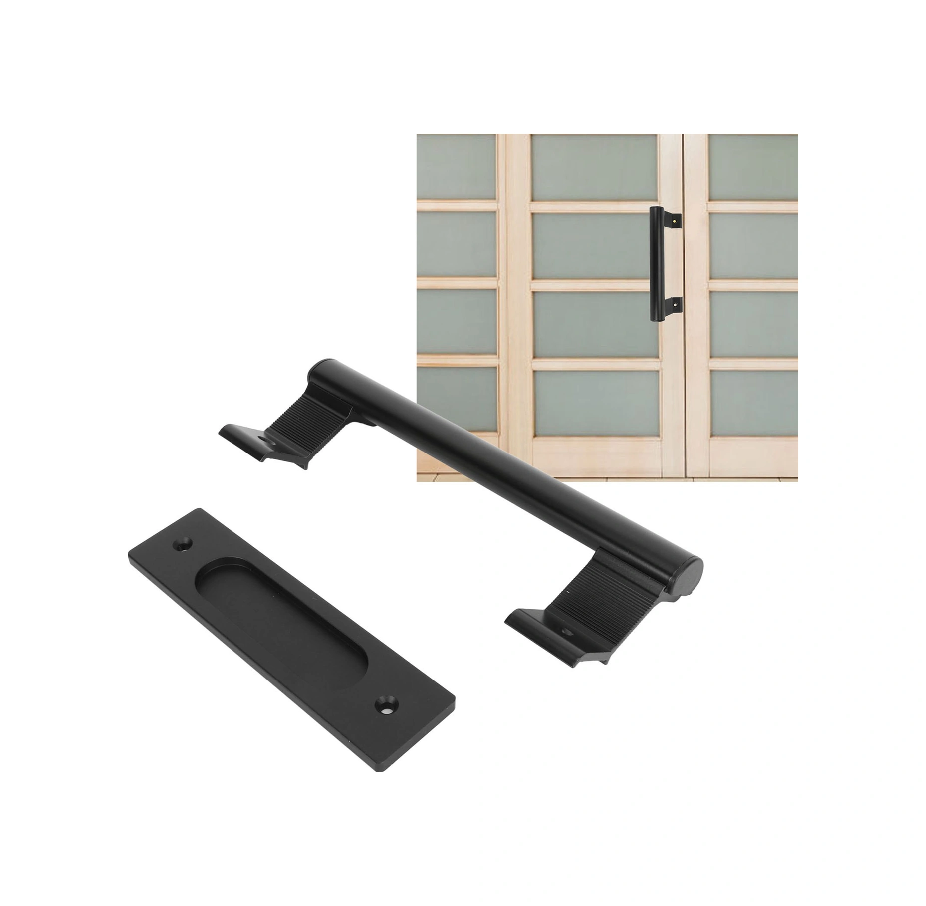 Geeroyoo Alüminyum Zırhlı Kayar Ahşap Kapı Kolu - İki Yönlü Tasarım, Delme Yok, Siyah, Kolay Kurulum, Balkon/depo/giyinme Dolabı Uygulamalı Diğer