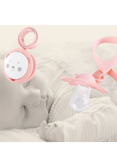 Sones Taşınabilir Bebek Karikatür Panda Emzik Zinciri Yatıştırıcı Diş Kaşıyıcı Saklama Zinciri Pembe