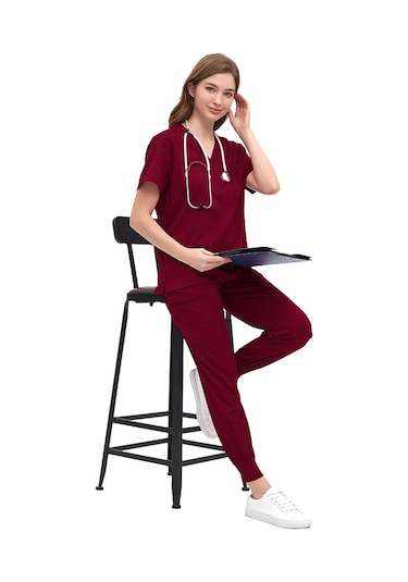 Suntek Kadın Üniforma Fırçalama Seti V Yaka S-kırmızı