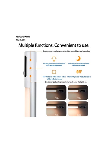 Sones Şarj Edilebilir Dolap Altı Led Hareket Sensörlü Gece Lambası Dijital Ekranlı 2000mah Gümüş Diğer