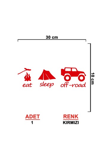Eat Sleep Offroad Sticker - 4x4 Sticker - 30cmx10cm - Kırmızı