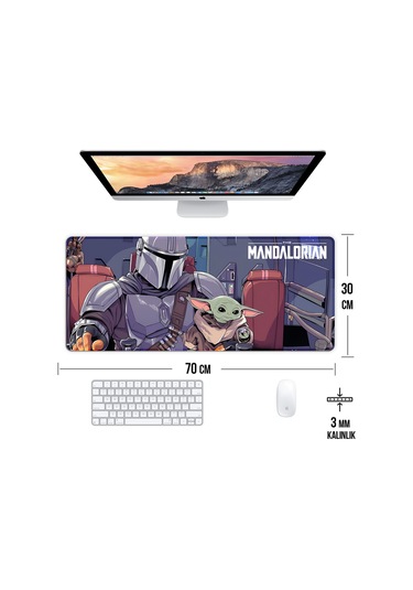 The Mandalorian Oyun Gaming Klavye Mouse Pad Kaymaz Taban Kenarları Dikişli Su Geçirmez Masa Matı 70x30 Cm