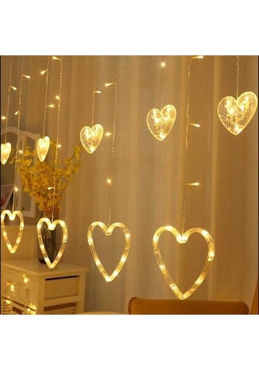 Kalp Dekorlu Animasyonlu Perde Led Işık 3 Metre Çok Renkli