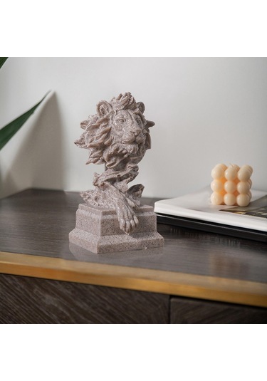 Suntek Magideal Aslan Kafası Heykeli El Sanatları Masa Kumtaşı-rengi