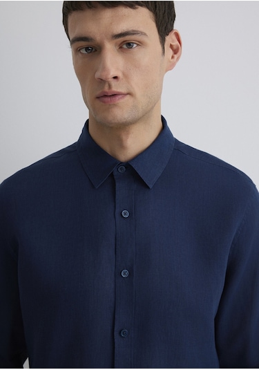 Mavi - Lacivert Keten Gömlek 0211466-70497 Lacivert