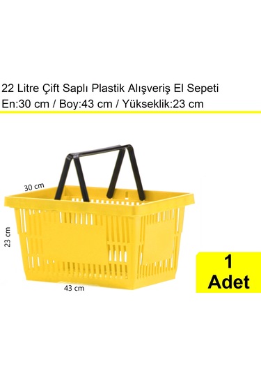 Plastik Alışveriş El Sepeti Çift Saplı 22 Litre Sarı 1 Adet / En:30 Boy:43 Yükseklik:22 Cm Sarı