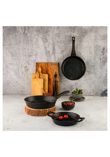 Özlife Arya 3'lü Granit Döküm Tava Seti Siyah