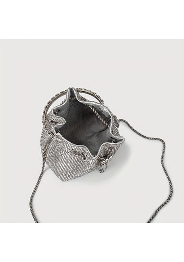 Dancemonkey Bling Rhinestone Kova Çanta, Trendy Dekorasyon Gri