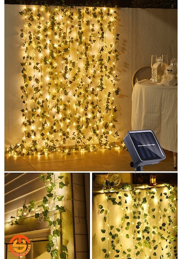 Technosmart Solar 50 Ledli Yeşil Yapay Yapraklı 5 Mt Dekoratif Bahçe Aydınlatma Balkon Süsleme Çok Renkli